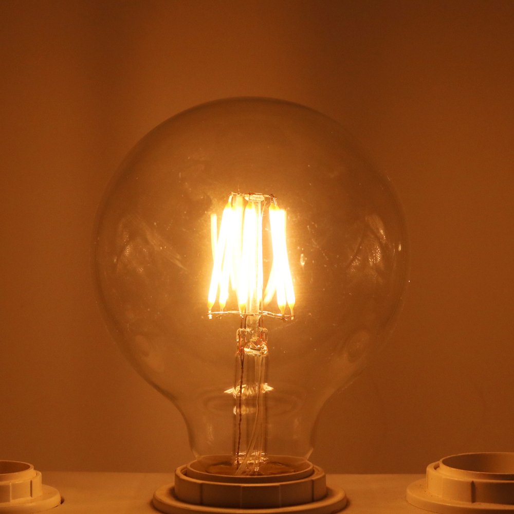 G95 6 W bombilla LED Equivalente a 45 W, E27, Blanco cálido (2200 K), 500 lúmenes, Globe Bulb, intensidad regulable, paquete con 20 unidades)