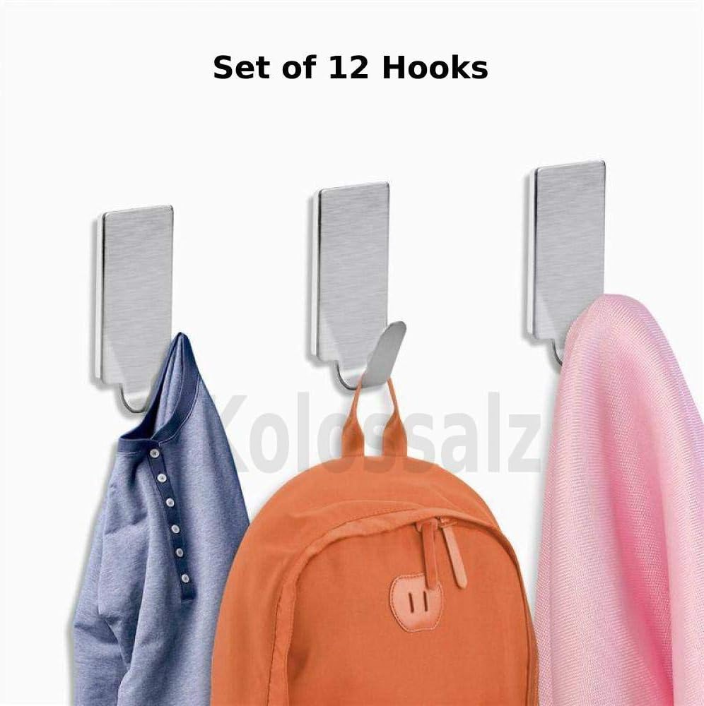 KOLOSSALZ own the excellence Self-Adhesive Hooks for Wall (Silver) -12 Pieces