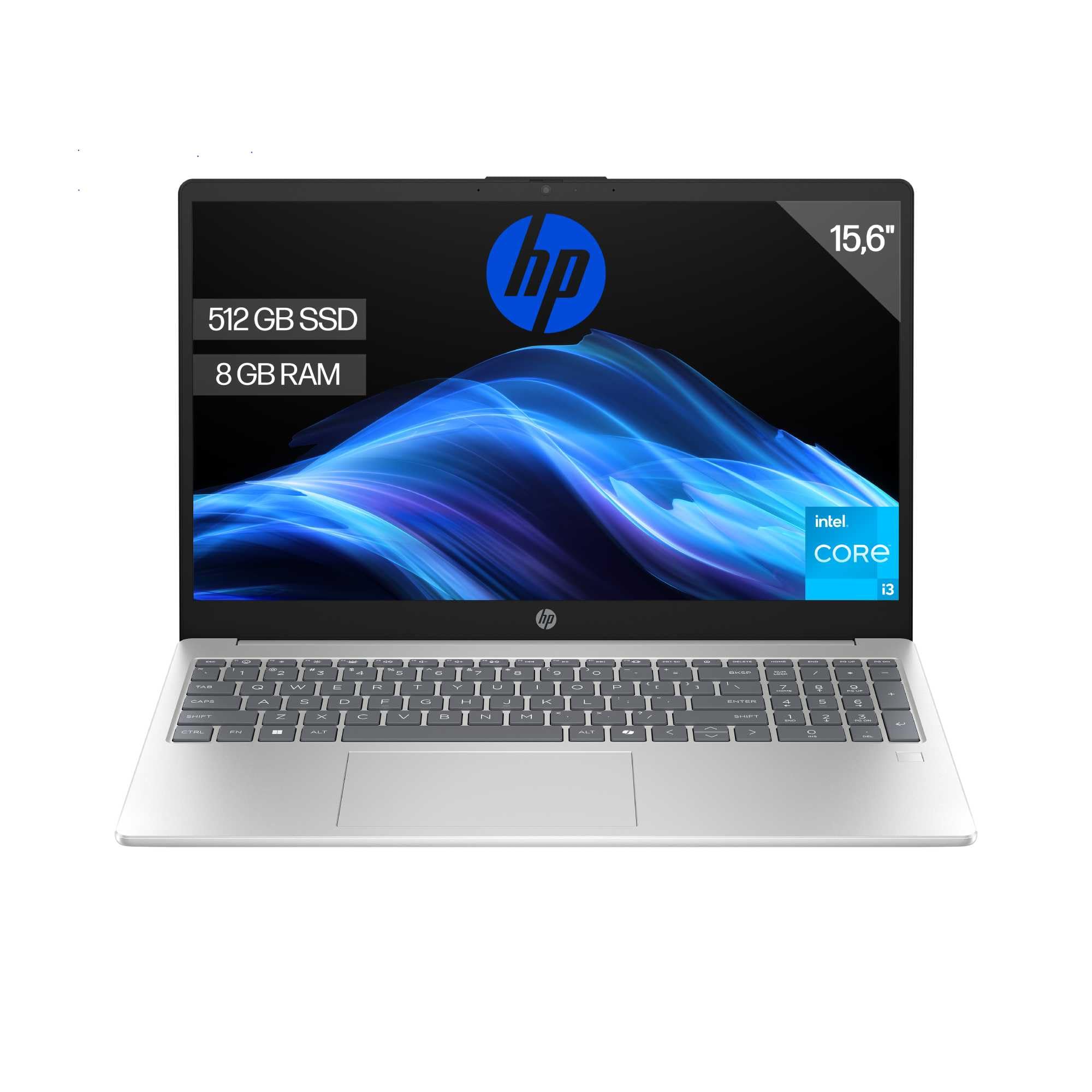 HP 15-fd0260ns - Ordenador portátil de 15.6" FHD (Intel Core i3-N305, 8GB RAM, 512GB SSD, Intel UHD Graphics, Sin Sistema Operativo) Plata - Teclado QWERTY Español