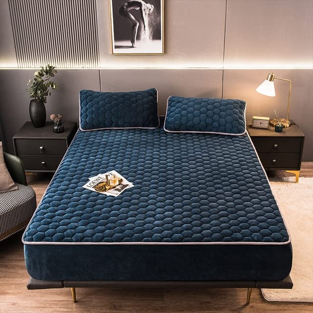 Thick Quilted Plush Double Bed Fitted Sheet Couple Mattress Cover Winter Warm Elastic Velvet Bed Linen Bedspread