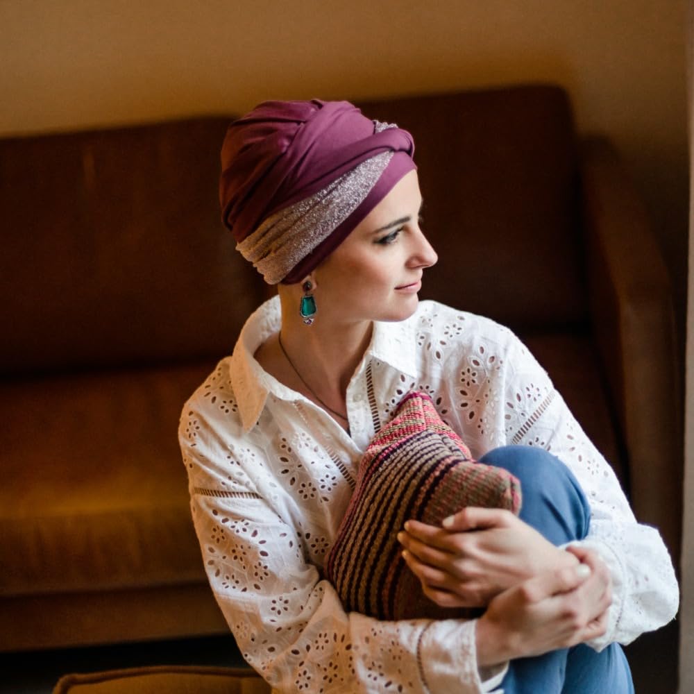 CAREBELL Turbante Oncologico Comfort Gala Malva Donna – Bandana Chemioterapia, Cappello Alopecia in Bambù senza Cuciture Vestibilità Flessibile, Ultraleggero e Traspirante