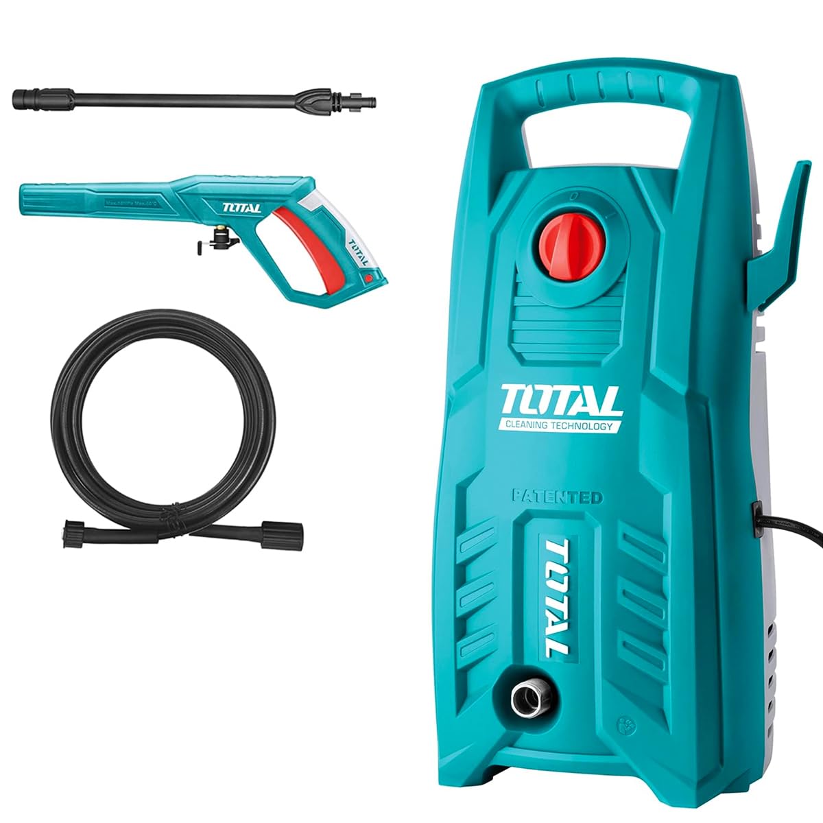 Total - Hidrolimpiadora de Agua a Presión - Potencia de 1400 W - Motor de Escobillas de Carbón - con Manguera de 5 m y Cable - Presión Máxima de 130 Bar