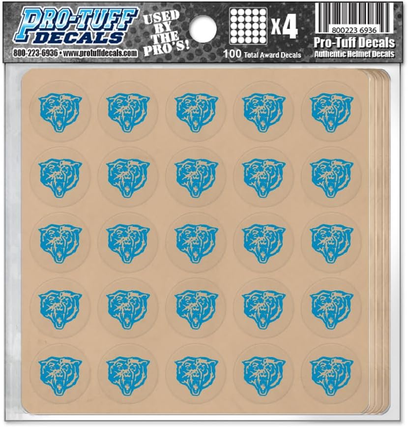 Bear Award Decals Thick mil Vinyl 1-1/8" Diameter (100 Decals) Professional-Grade Football Hockey Baseball Softball Lacrosse