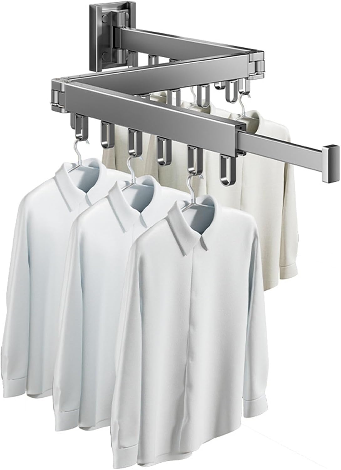 Wall Mounted Clothes Hanger Folding Clothes Drying Rod Without Punching Indoor Rack for Laundry Room Bedroom