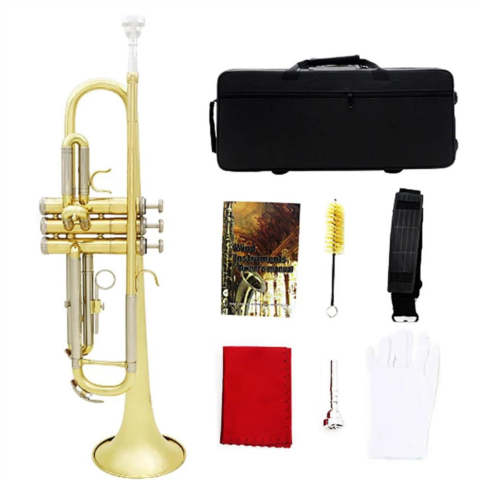 Professionisti tromba Tromba Musicale Professionale In Sib Materiale In Ottone Trompeta Strumento A Fiato Con Custodia Per Cinturino Per Guanti(Color:Gold silver)