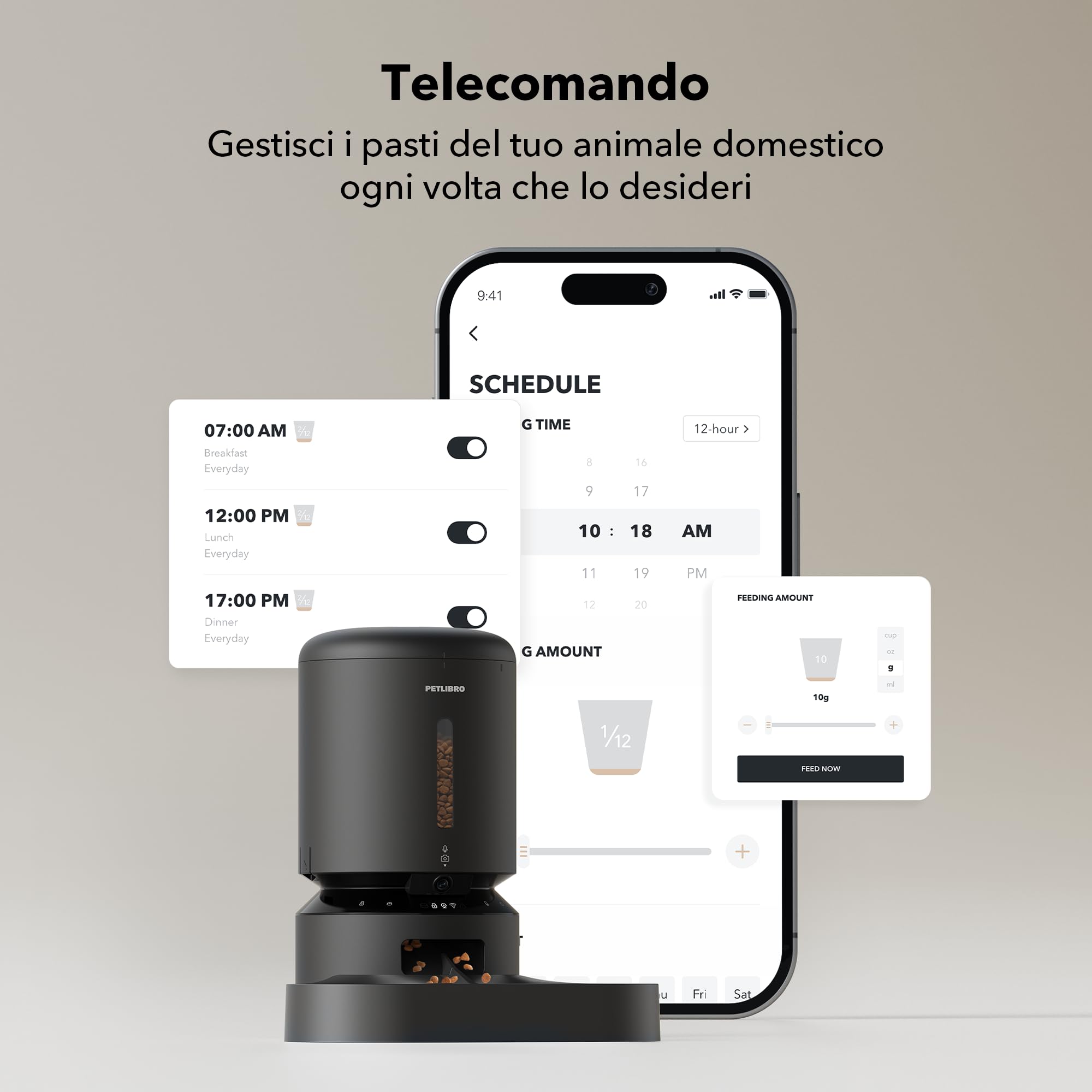 PETLIBRO 5G&2.4G WiFi Distributore Automatico Cibo Gatti con Telecamera,5L 1080P HD Distributore Automatico Cibo Cani con 2 Ciotole in Acciaio Inox,1-10 Pasti/Giorno,APP Controllo,USB e Batterie, Nero
