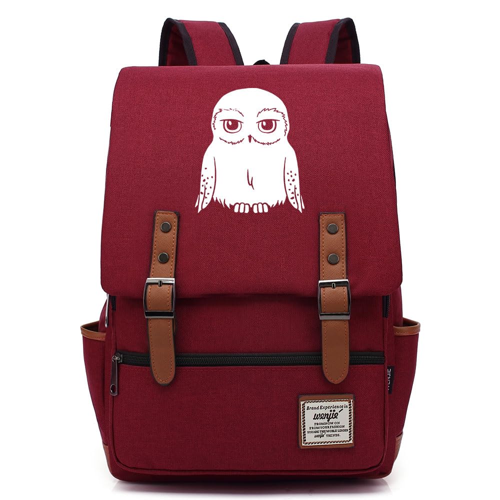 YIUNL Harry Magic Schoolbag, Cute Owl Hedwig Print Laptop Backpack, Lightweight College Rucksack for Women Red Medium