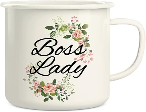 Retreez Boss Lady - Taza de café esmaltada de acero inoxidable de 16 onzas para campamento, fogata, divertido humor, sarcasmo, regalos de cumpleaños
