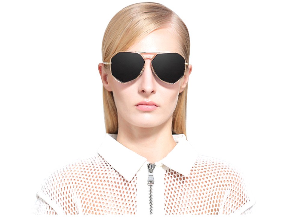 Brand Designer Street Fashion Alloy Frame Irregular Mirrored Lenses Women Sunglasses