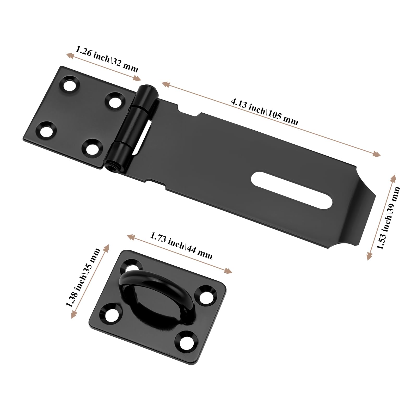 JIAYUET 8 PCS 4 Inch Door Padlock Hasp,100mm Stainless Steel Shed Latch Hasp and Staple,Heavy Duty Gate Lock Latch for Window Cabinet,Black - Image 2