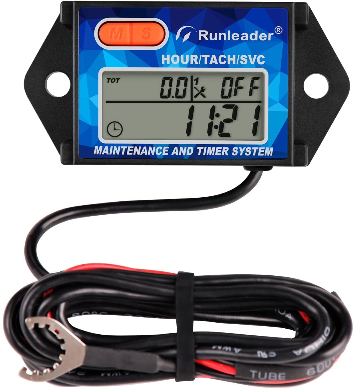 Runleader Digitaler Betriebsstundenzähler, Wartungserinnerung, austauschbarer Akku, funktioniert mit kleinem Gasmotor, Verwendung für Rasenmäher, Generator, Außenbordmotor, Dirtbike, Kettensäge