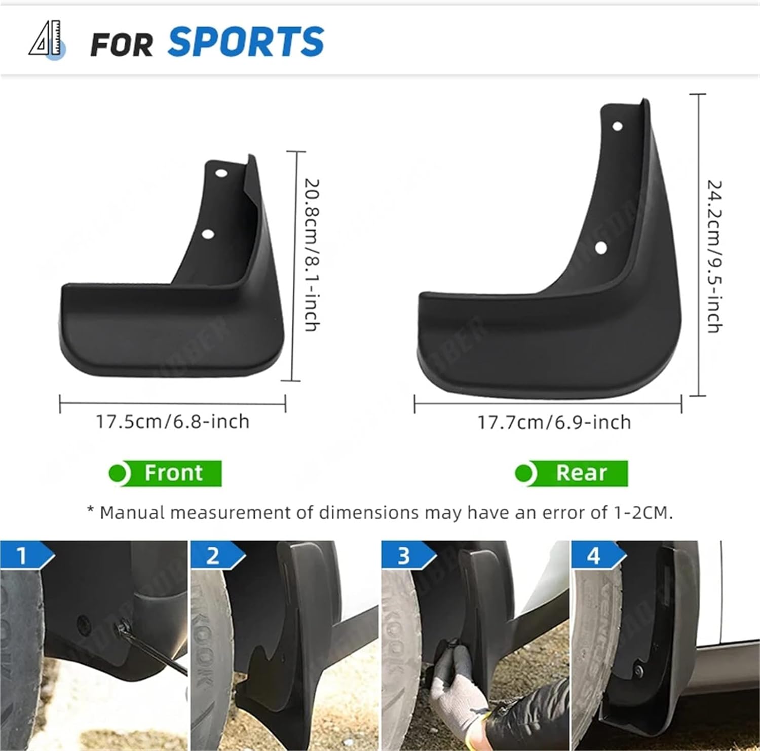 4Pcs Car Front Fender Flares Rear Splash Guards Mud Flaps Mudguards Compatible with Mitsubishi Lancer EX 2008 2009 2010 2011 2012 2013(Sports)