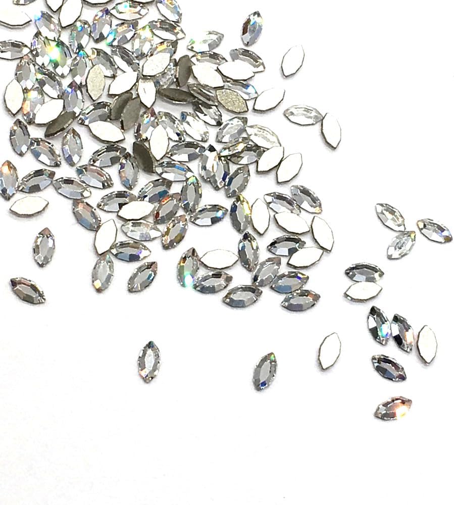 Clear Crystal (001) Austrian Crystal Austria 2200 Navette - 4x2mm Flatbacks No-Hotfix Rhinestones 24 pcs Tiny Nail Art Bling DIY gems Stone Best Resin Jewellery