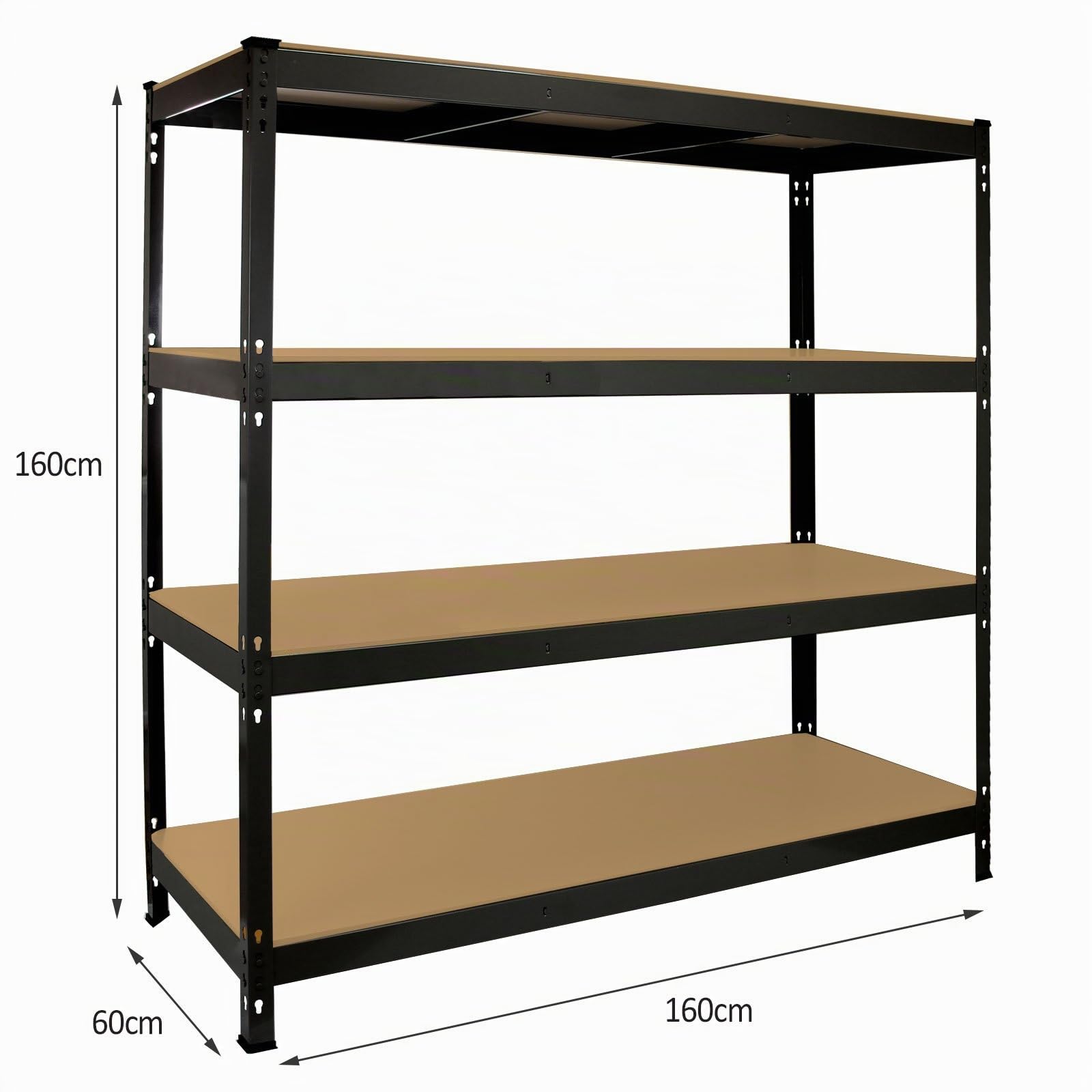 Estantería Metálica Negra Q-Rax sin Tornillos 160x60x160cm de 4 Estantes Baldas Repisas Capacidad Peso 350kg por Estante Almacenamiento Almacenaje Herramientas Taller Garaje Cobertizo Almacén Garage