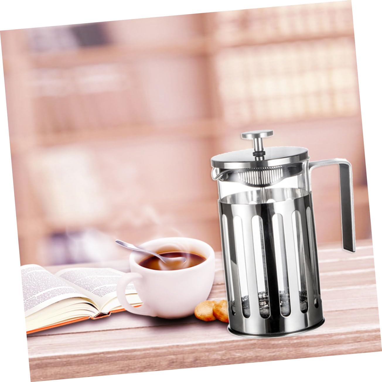 Unomor French Pressure Pot 350ml Stainless Pot High Borosilicate Teapot Heat Resistant Flower Teapot Explosion-proof Kettle