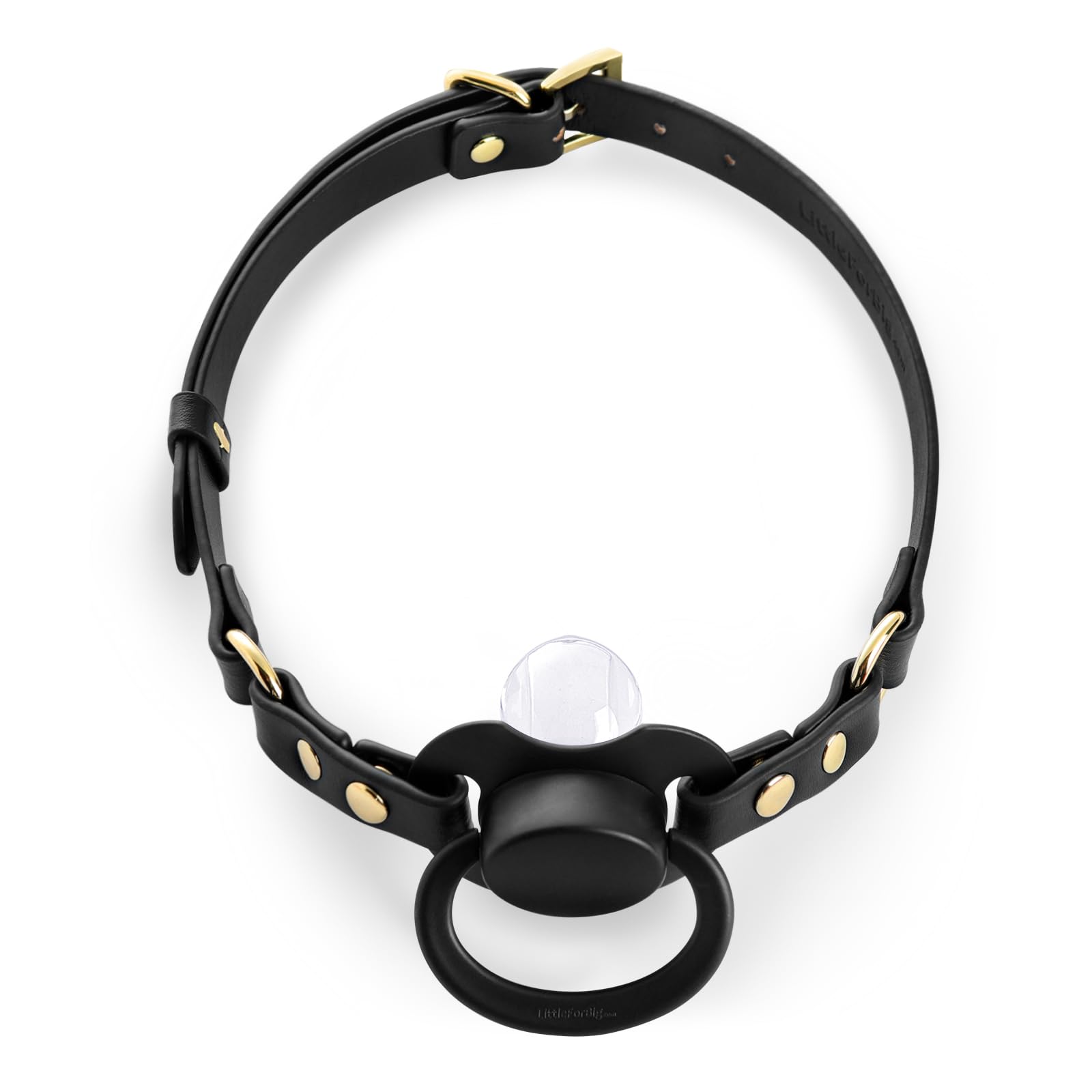 LittleForBig Leather Adjustable Strap Gen II Pacifier & Gag Set – DIY Mix & Match Design, Swap Colors and Styles for Personalized Looks Black