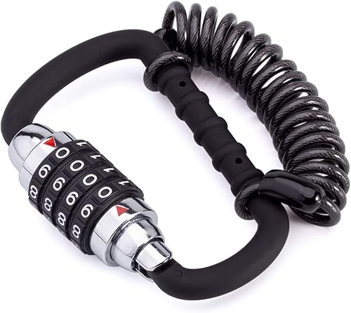 Miniatura 2 de Candado de cable para casco de motocicleta con combinación de 4 dígitos,Cerradura de bicicleta reajustable con barra en T,Cerradura de equipaje