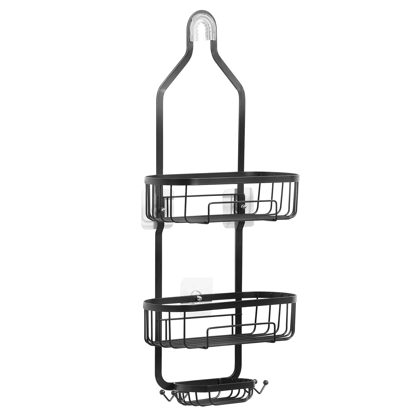 3-Tier Hanging Shower Caddy Matte Black Bathroom Storage Rack with Soap Tray Towel Hooks - 40 lbs Weight