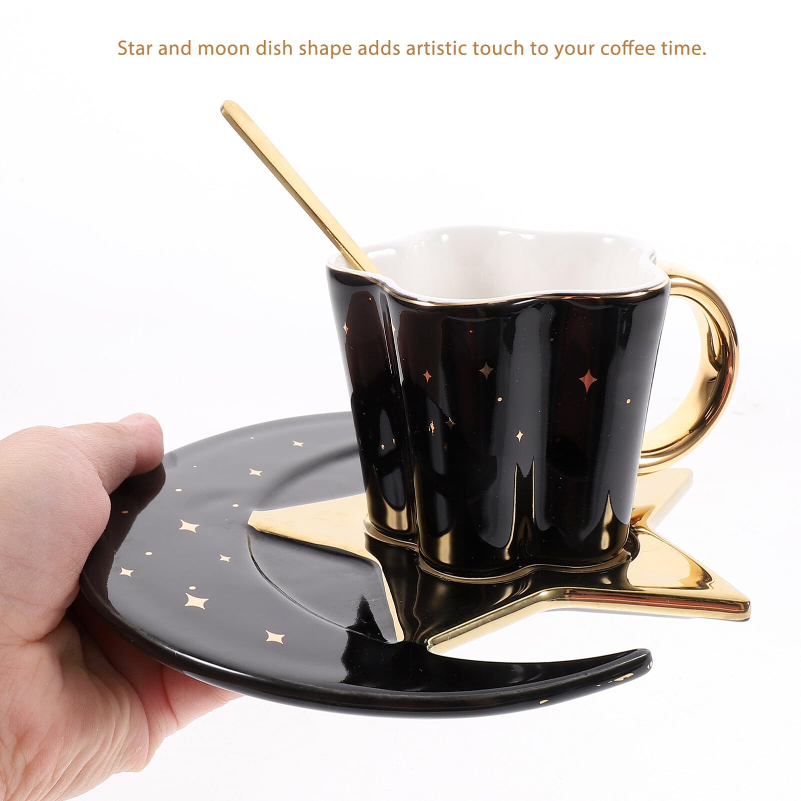 Amazon | Luxshiny 星と月のデザインソーサー付きセラミックコーヒー