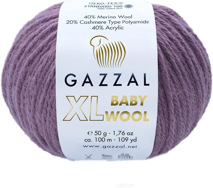 10Pack (Skein) Gazzal Baby Wool XL, 40% Merino Wool, 20% Cashmere Type Polyamide, 40% Acrylic, Each 1.76 Oz (50g) / 109 Yards (105m), Worsted Baby Popular Yarn (843)