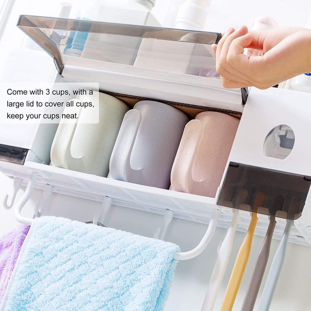 Exprimidor AutomáTico De Pasta De Dientes, Soporte Multifuncional para ArtíCulos De BañO, Soporte De Pared para Cepillo De Dientes con Ventosa para Toallero De Barra