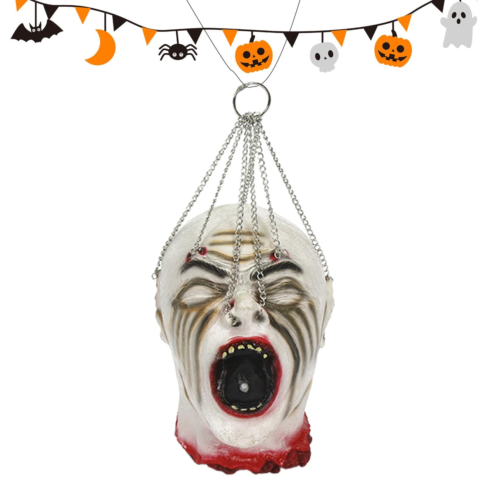 Têtes humaines d'Halloween suspendues pour décorer votre jardin et effrayer vos voisins