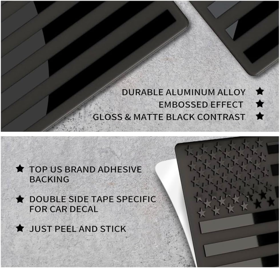 3D Embossed Matte Black American Flag Decal – 5”x3” Pair of USA Flag Stickers (1 Standard & 1 Reverse) – Patriotic Car, Truck, Motorcycle, or Window Emblems Supporting US Military (Black 1 Pair) image 3
