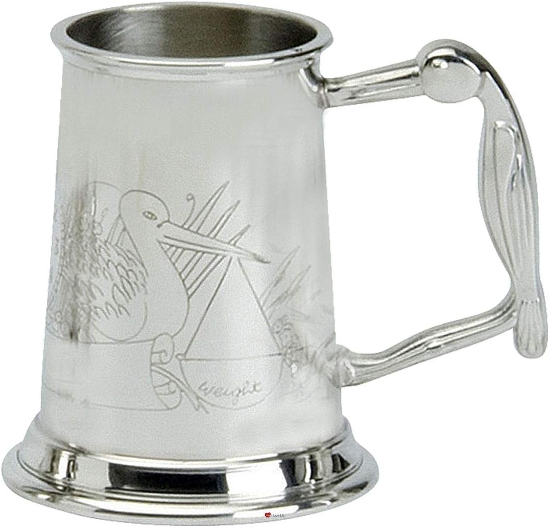 I LUV LTD Childs Christening Tankard Pewter Can Stork Record Baby Name Weight Engravable