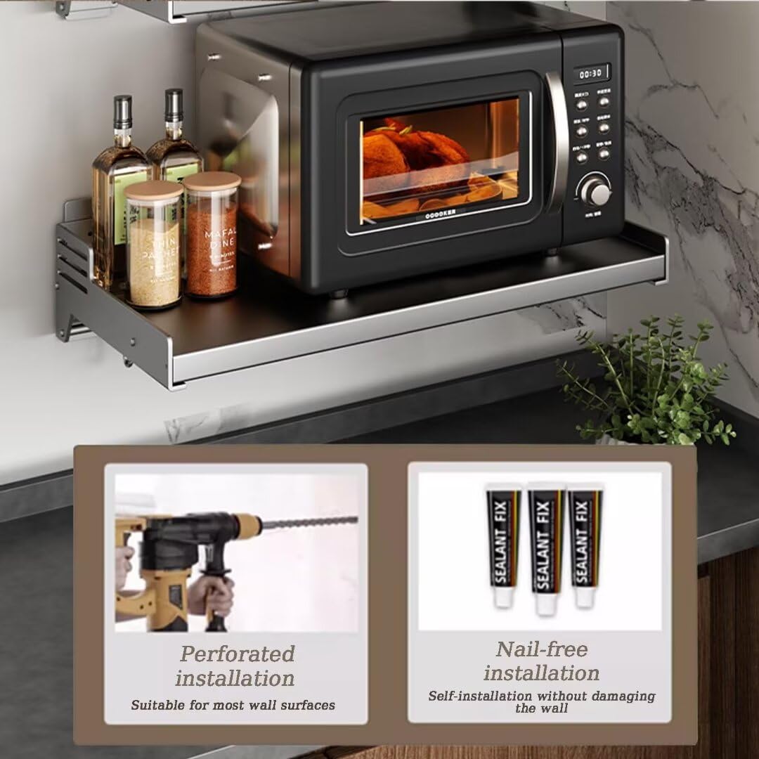 Mensola Da Parete Per Microonde - Ripiano Salvaspazio Con 5 Ganci, Acciaio, Capacit&agrave; 50 Kg