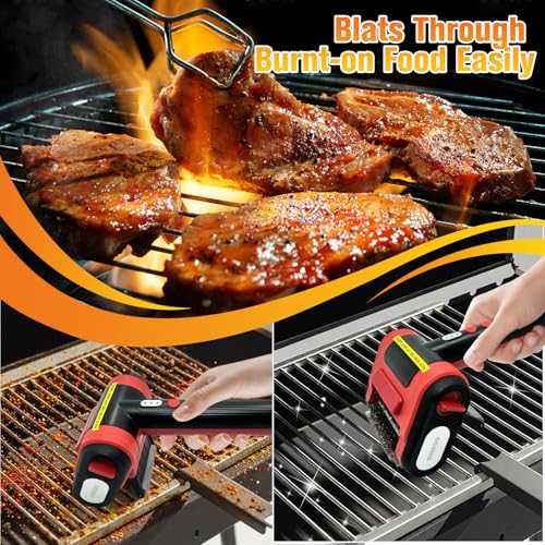 Image of Electric Grill Brush Bristle for Outdoor Grill, Grill Cleaning Brush Rechargeable BBQ Cleaner Brush Head,Safe Grill Brush with Scraper for Cast Iron Stainless-Steel Grates,Red