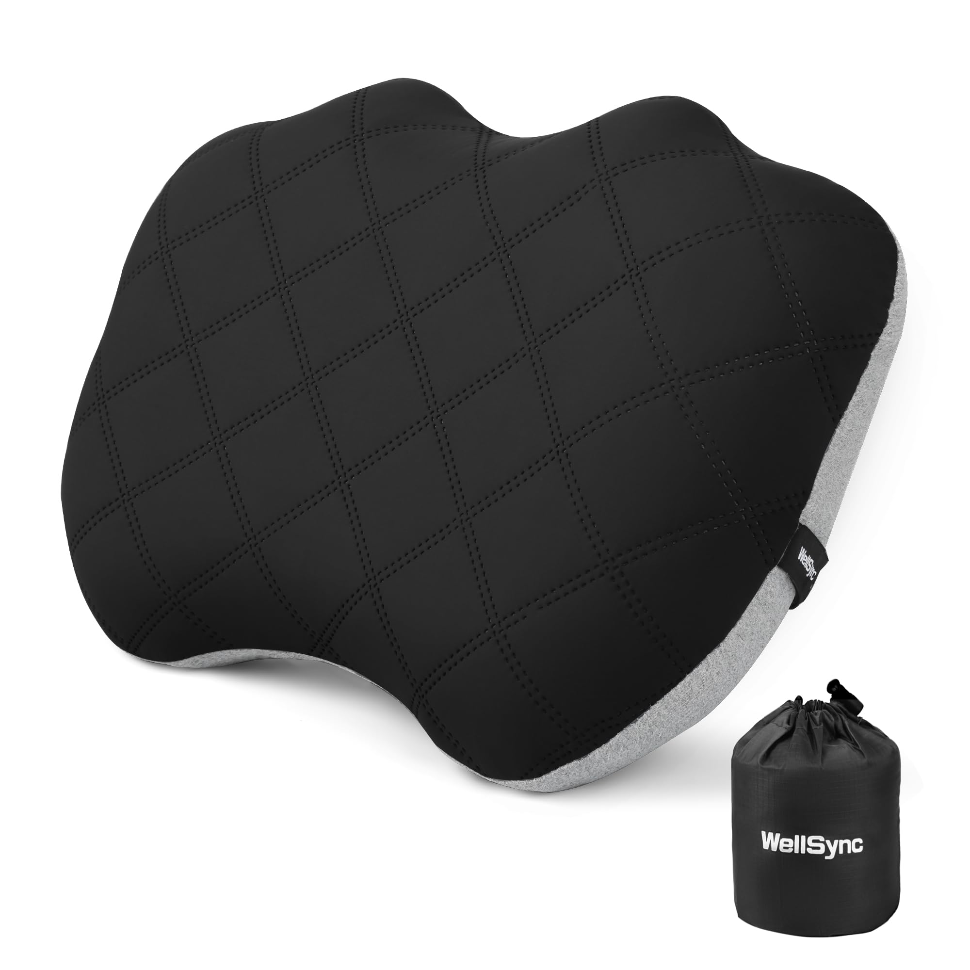 WellSync Camping Pillow with Removable Cover, Ultralight Inflatable Pillow, Ergonomic Blow Up Air,Small Travel Pillow for Camping,Backpacking, Hiking, Beach, Fishing