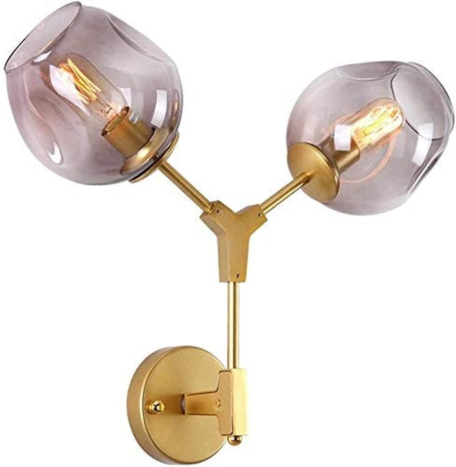 CWCQGH Wall Light 2-lighs Modern Wall Light Matte Gold Finish Double-Head Glass Lampshade Metal Wall Lamp Y-Shape Indoor Lighting Wall Sconce Fixture
