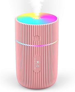 ZIMAIC Mini Humidificateur d'air Silencieux avec 7 Couleurs Veilleuse, avec 2 Mode Brume Réglable, USB Humidificateur Portable pour Chambre, Bureau, Auto, Maison Bébé, Arrêt Automatique (Pink)