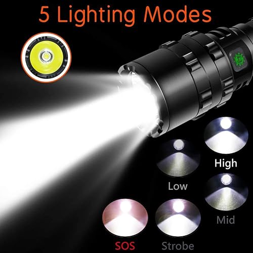 Miniatura 4 de Linterna táctica con montaje de rieles Picatinny e interruptor de presión, 5 modos súper brillante USB recargable linterna impermeable linterna de