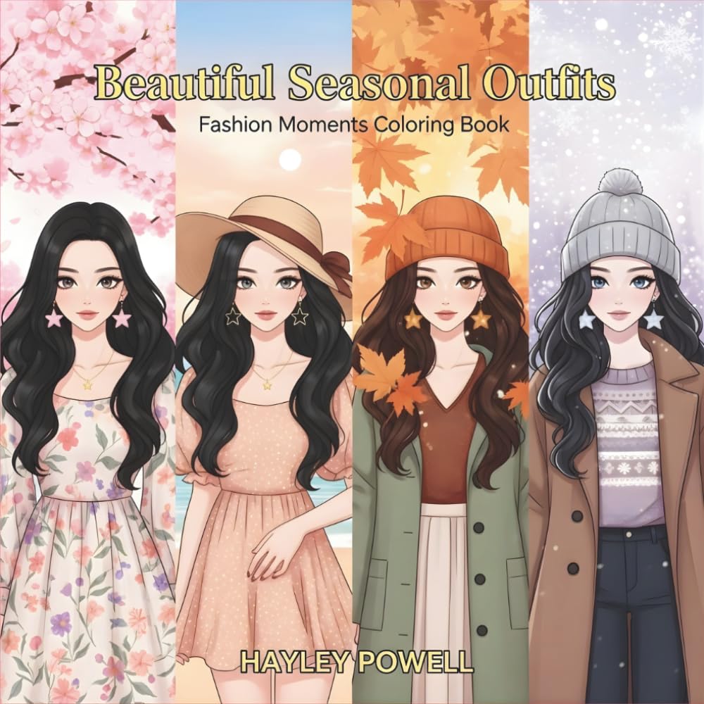 Beautiful Seasonal Outfits: Fashion Moments Coloring Book - 50 Anime Girl Through Four Seasons - Cozy Coffee, Cherry Blossoms, Beach Days, Winter ... and Creativity (Anime Coloring Book)