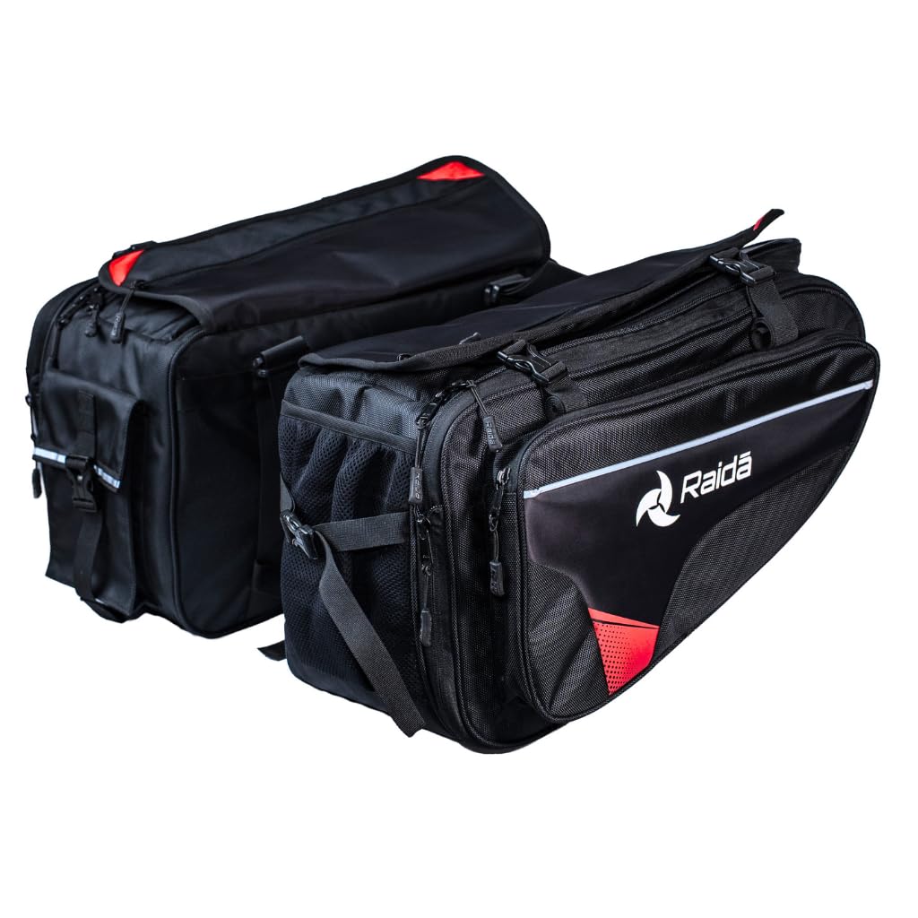 Raida Compass V70 Motorcycle Saddle Bags | 70L Touring Saddle Bag Set (30L Each, Expandable to 35L) | Roll-Top Dry Bag System | YKK Zippers, Rain Cover, 3M Reflective Piping | Fits All Motorcycles-image-5