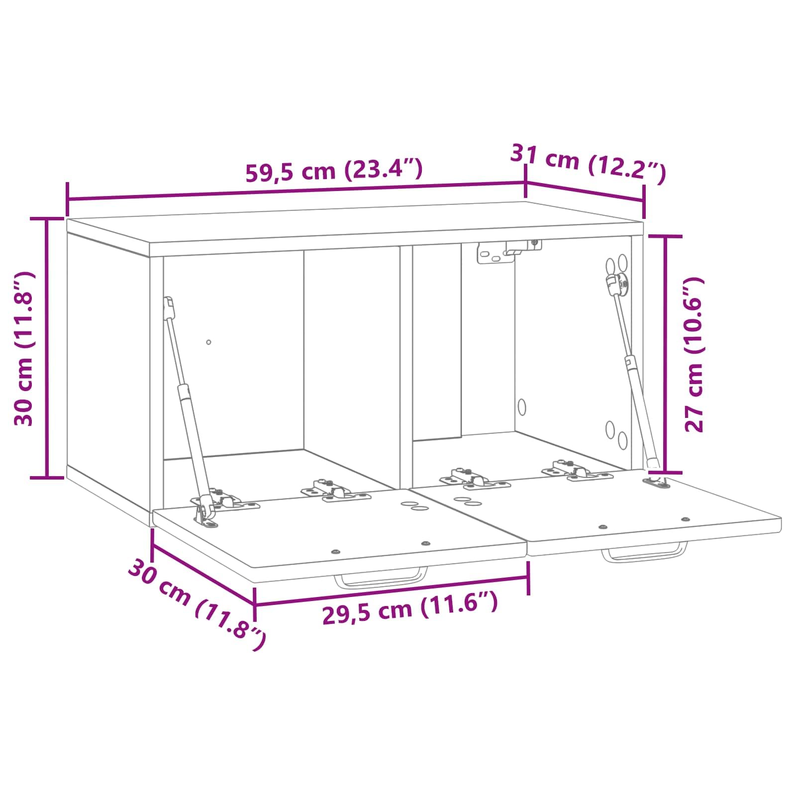 Wandmontierter TV-SchrankSchwarz 59,5x31x30 cm Holzwerkstoff Lowboard Haengend Fernsehtisch Fuer Wohnzimmer Kleines TV Board Platzsparendes Media Center mit 2 90 Grad Schwenktueren