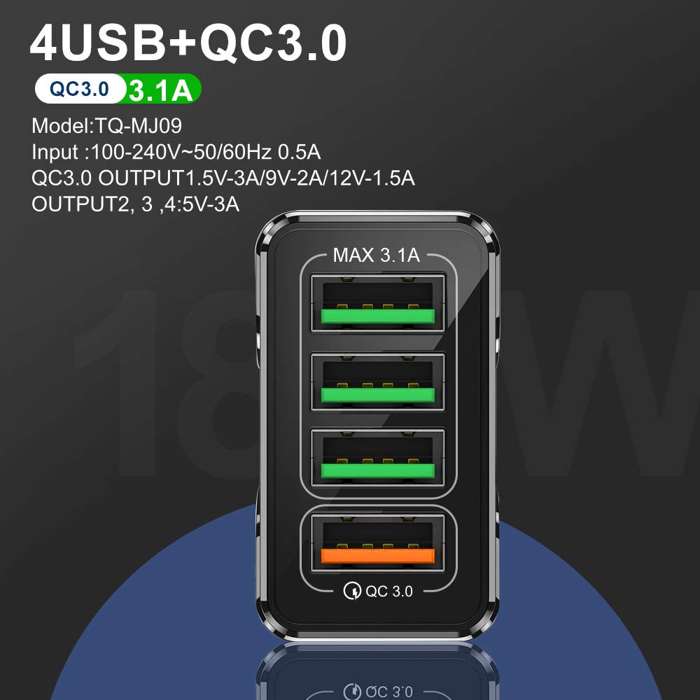 Wandlader - veilig QC3.0 snellaadsysteem met 3 poorten Wandlader - veilig QC3.0 snellaadsysteem met 3 poorten