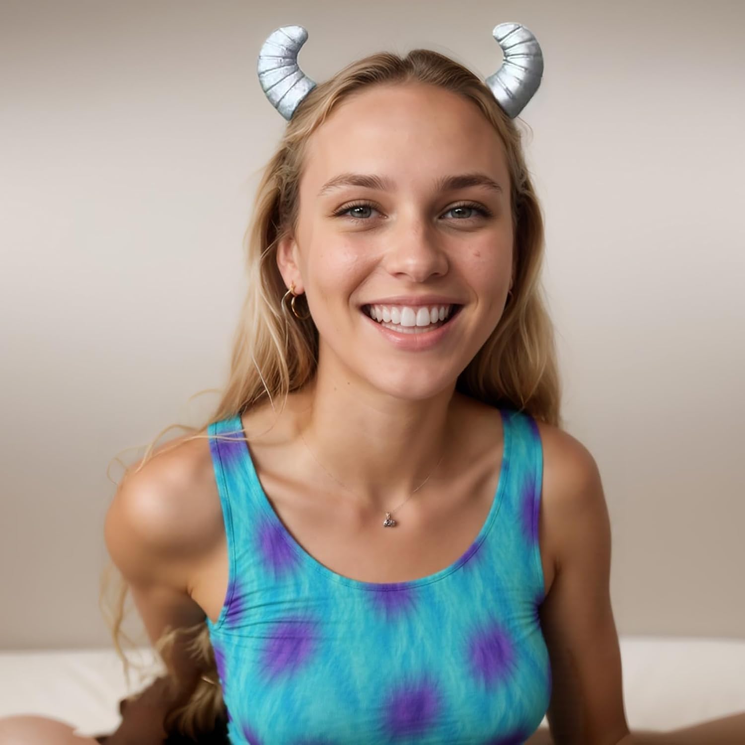 Merroyal Demon Horns Headband for Halloween Fancy Dress Cosplay, Teal and Sliver - Image 4