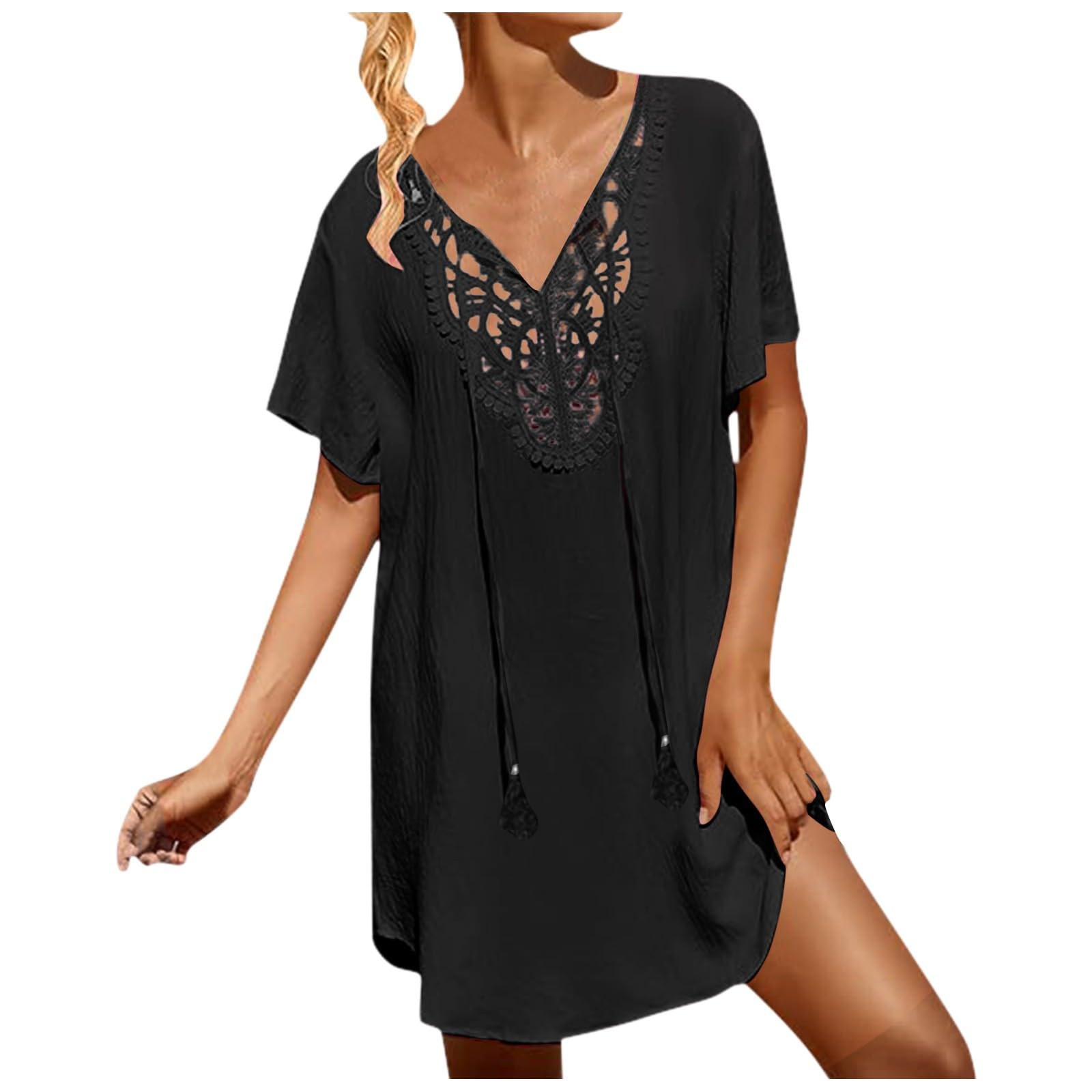 Vestido de playa para mujer, bikini de verano, cubierta pareos, vestido de playa, túnica, poncho de playa, blusa de playa, túnica de verano, vacaciones de verano, camisa de playa