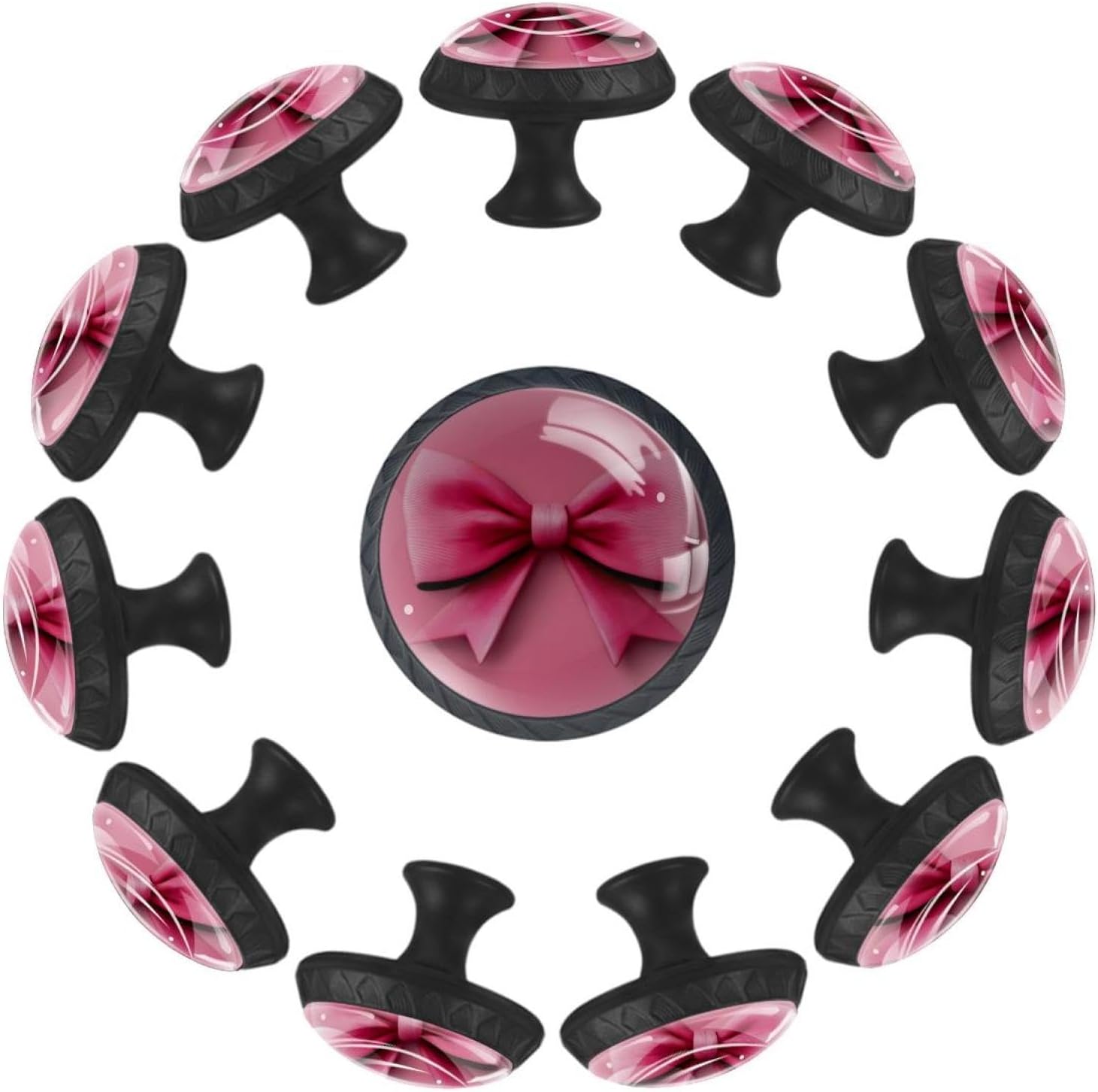 Black Base Pink Bow (1) Printed Drawer Pulls, Durable Cabinet Knobs for Wooden Cabinets & Drawers