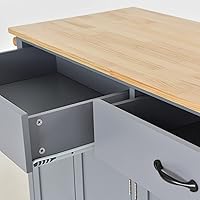 Vista 4 de LUMISOL Carrito de isla de cocina con ruedas de bloqueo con 2 cajones y 4 gabinetes, isla de cocina rodante con estantes ajustables, mesa de madera