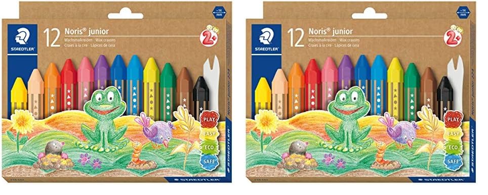Staedtler Wachsmalkreide Noris junior 224, perfekt für kleine Kinderhände, extra bruchsicher, Etui mit 12 Farben, 224 C12 (Packung mit 2)