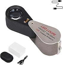 WOVTE Foldable Loupe 10x USB Rechargeable Handheld Magnifier with Triplet Lens, LED/UV Light, for Paper Money, Stamps, Coins, Jewelry Appraisal, Portable Jewelry Loupe with Storage Case (10x22mm