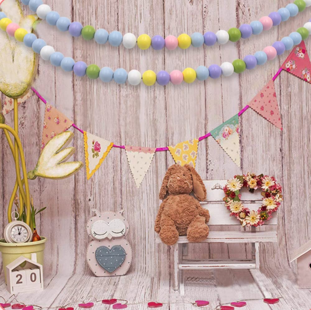 3 Stück 1.2m Bunte Holzperlen Girlande mit Quasten Hase Osterdeko Wandbehang Perlengirlanden Haus Dekoration Wall Decoration Raumdekoration Wanddekoration,16mm Gelb+Blau+Lila