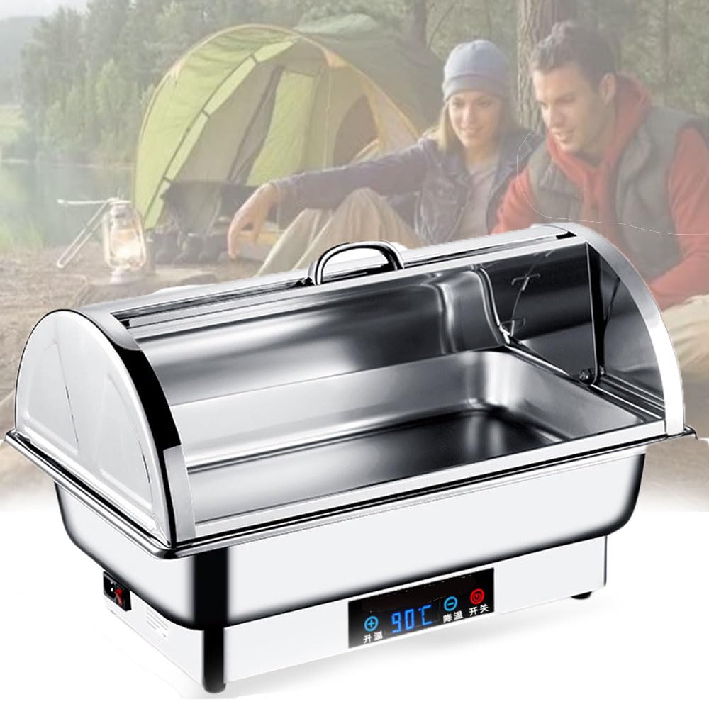 XCSCUK 600W Chafing Dish Buffet Heater, 9L Stainless Steel Electric Food Heating Stove, 50-90℃ Adjustable Temp,for Cafeteria, Family Gatherings (A)