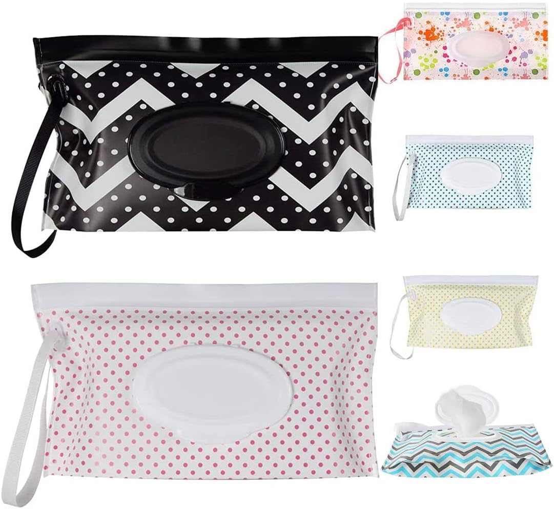 ELECDONWipes Bag, Baby Wipes Dispenser Portable Wipes Dispenser Bag Reusable Travel Baby Wipes Container Refillable Wipes Carrying Case Holder for Travel Wipes Dispenser Box (6 Pack)