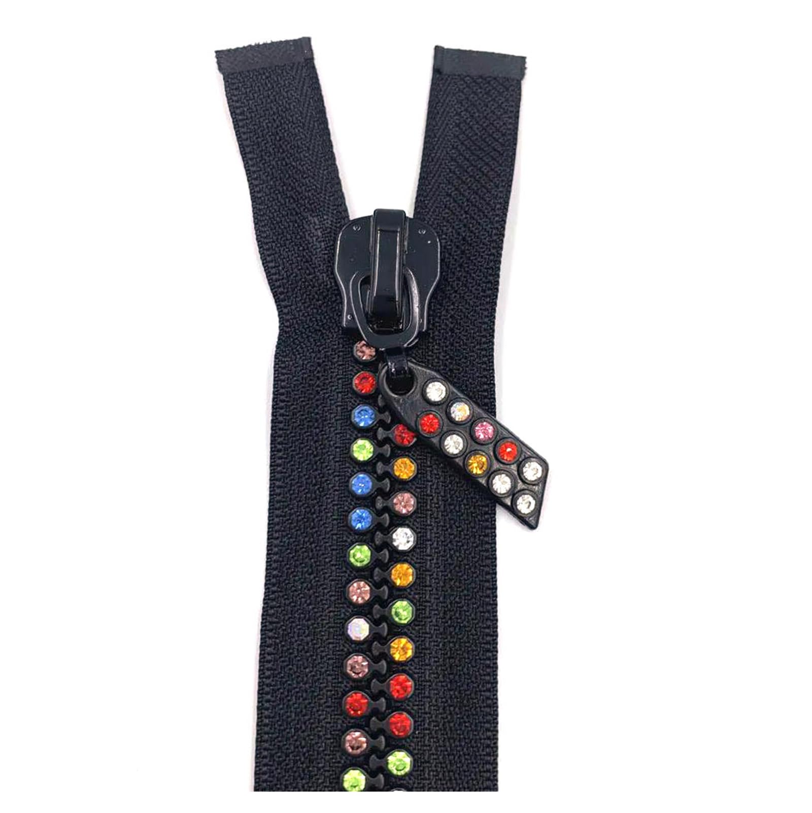 Cremallera separable de doble hebra con diamantes de imitación n.° 10 para confección de vestidos y prendas de vestir, 60 cm (24 pulgadas).,Verde,10# - 10 piezas