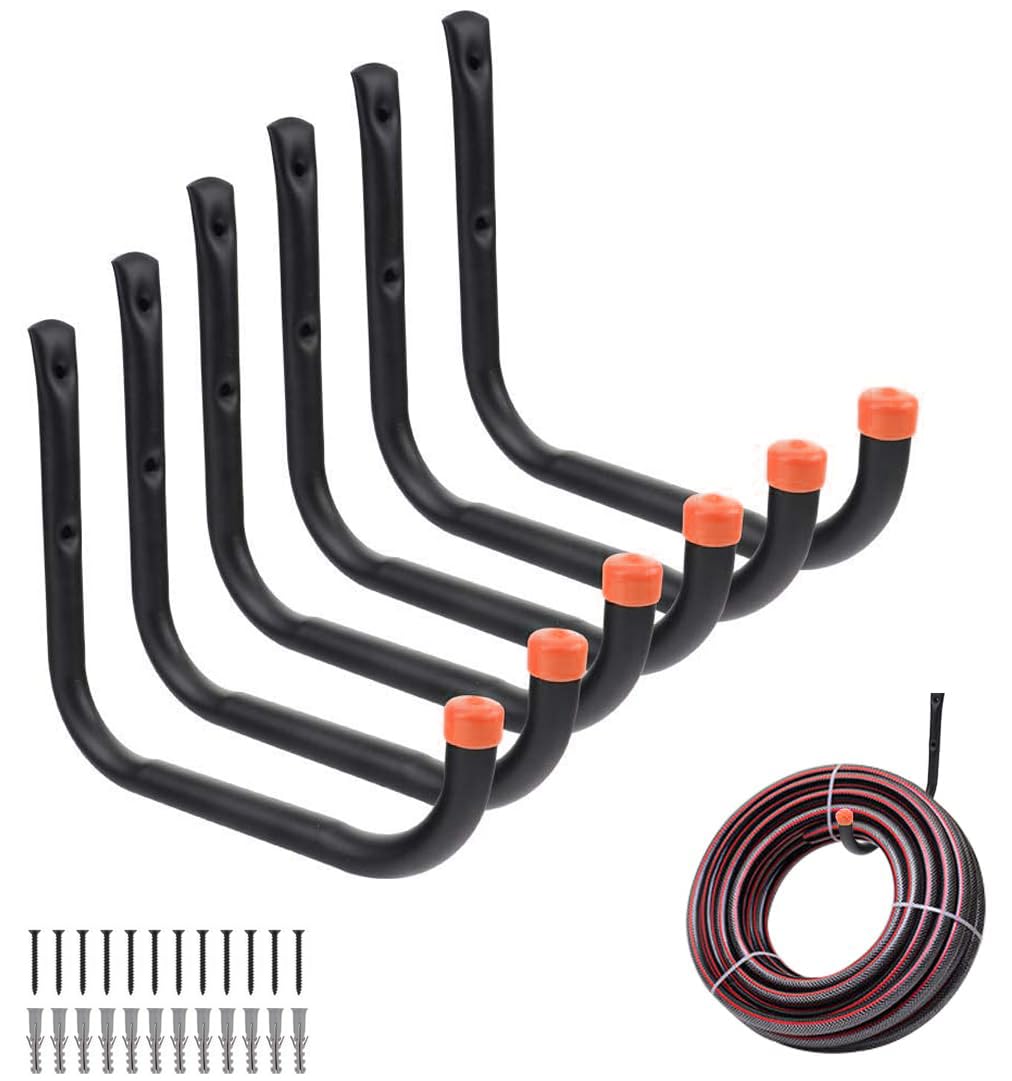 MAKINGTEC Garage Organization Hooks, 6 Pack Heavy Duty Garage Storage, Utility Wall Hooks Garden, Tool Wall Hanger, Ladder Bike Shelf Hose Power Tool