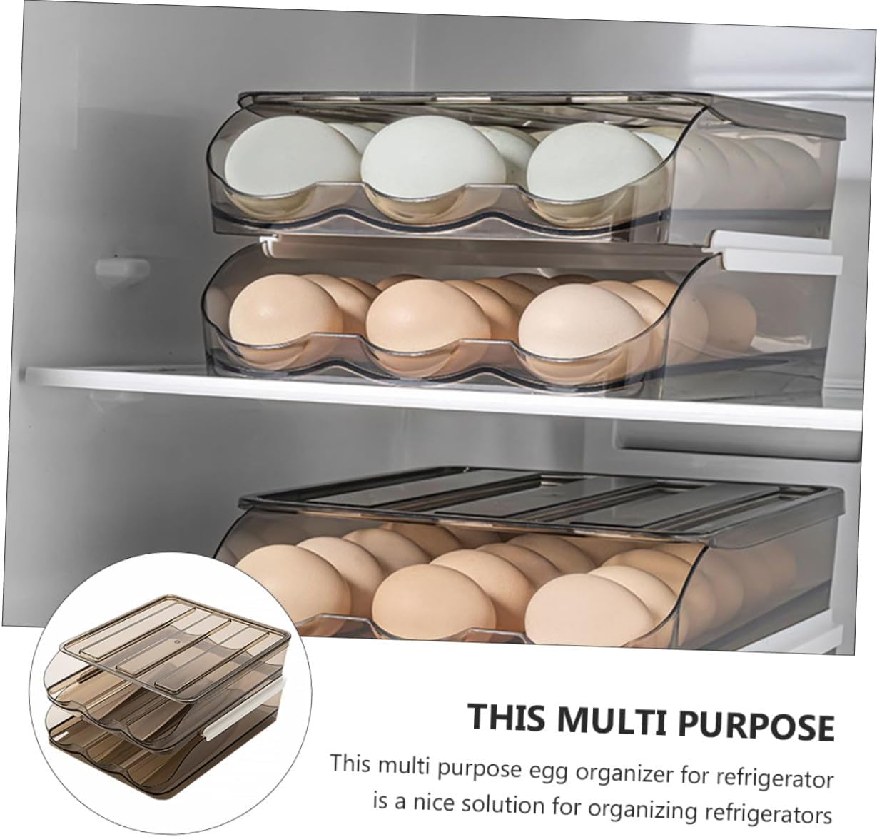 Alipis 2-layer Plastic Egg Storage Box for Refrigerator 36-count Sliding Egg Holder Tray Fridge Organizer for Kitchen Storage